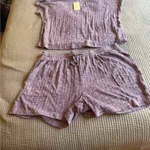 Women's Ribbed Pajama Set in Mauve